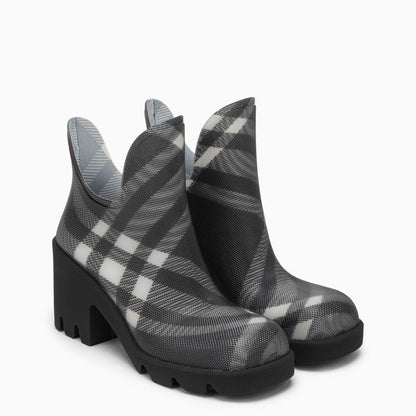 Burberry Marsh Black Rubber Ankle Boots With Check Pattern Women