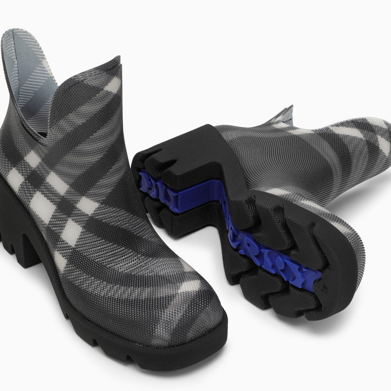 Burberry Marsh Black Rubber Ankle Boots With Check Pattern Women