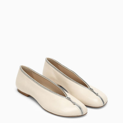 Burberry Sadler Ballerina With Light Beige Leather Zip Women