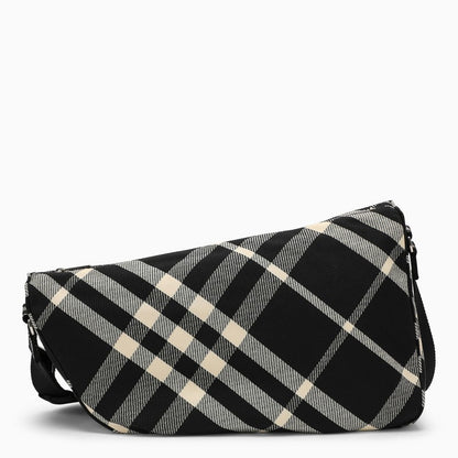 Burberry Shield Large Messenger Bag Black/Calico Cotton Blend With Check Pattern Men