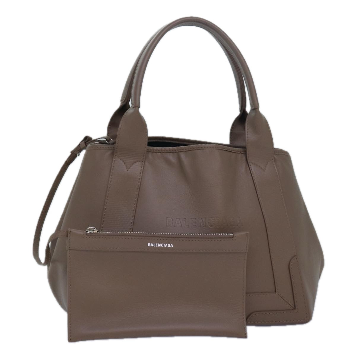 Balenciaga Navy Cabas Hand Bag Leather Gray 339933 Auth 80962