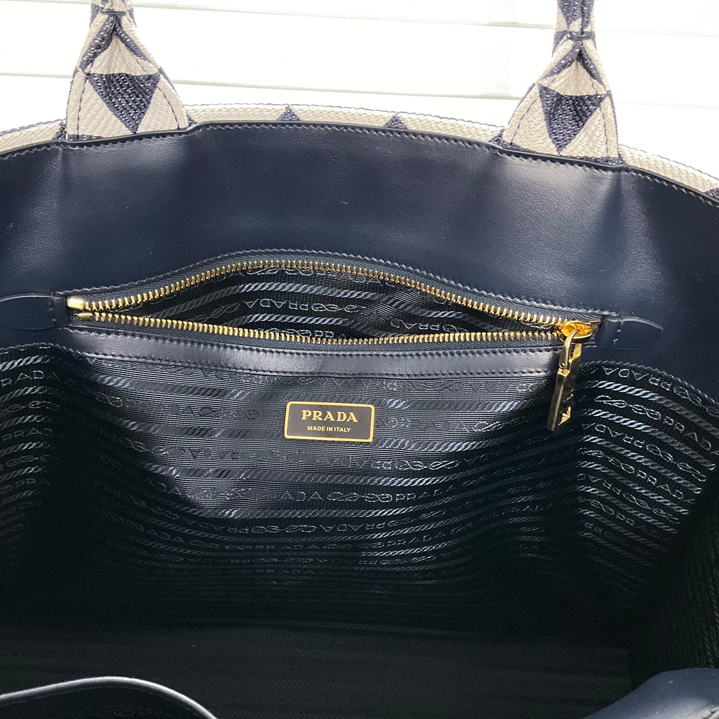 Prada Symbole Embroidered Fabric Tote