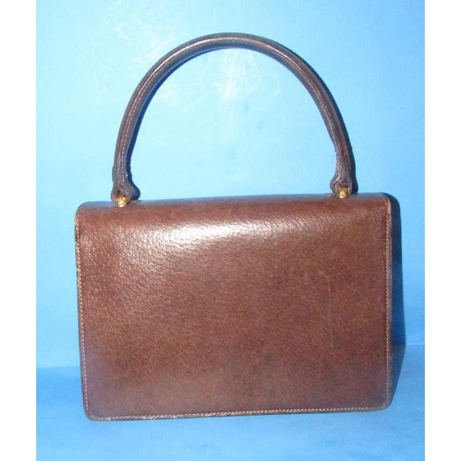 Gucci Brown Boar Skin Leather Satchel With Contrast Stitching And Gold Accents