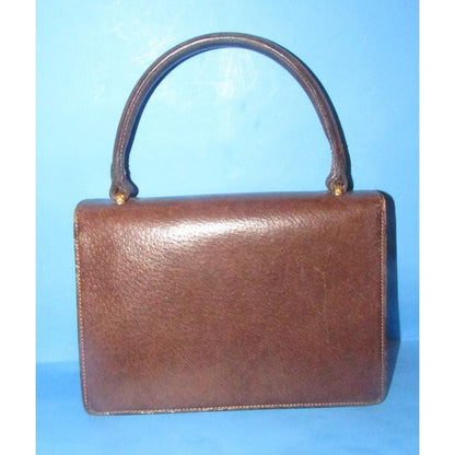 Gucci Brown Boar Skin Leather Satchel With Contrast Stitching And Gold Accents