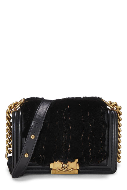 Chanel,  Black Lapin Boy Bag Small, Black