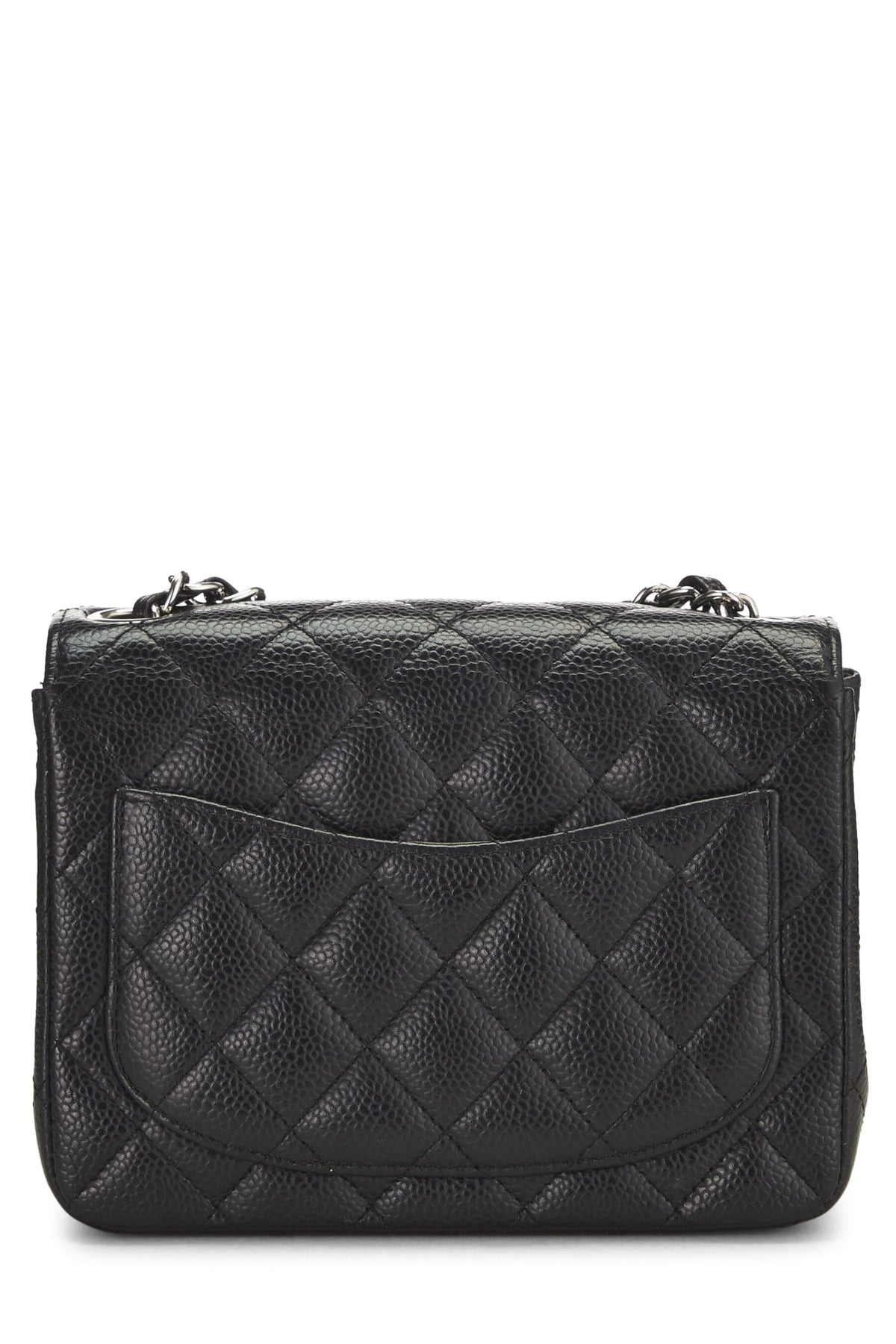 Chanel,  Black Quilted Caviar Classic Square Flap Mini, Black