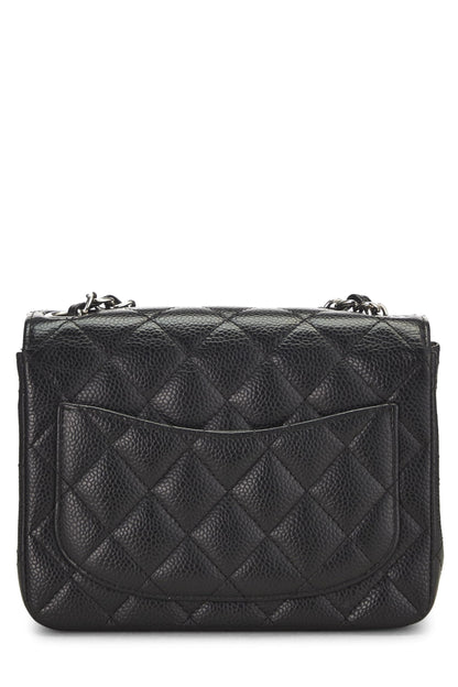 Chanel,  Black Quilted Caviar Classic Square Flap Mini, Black