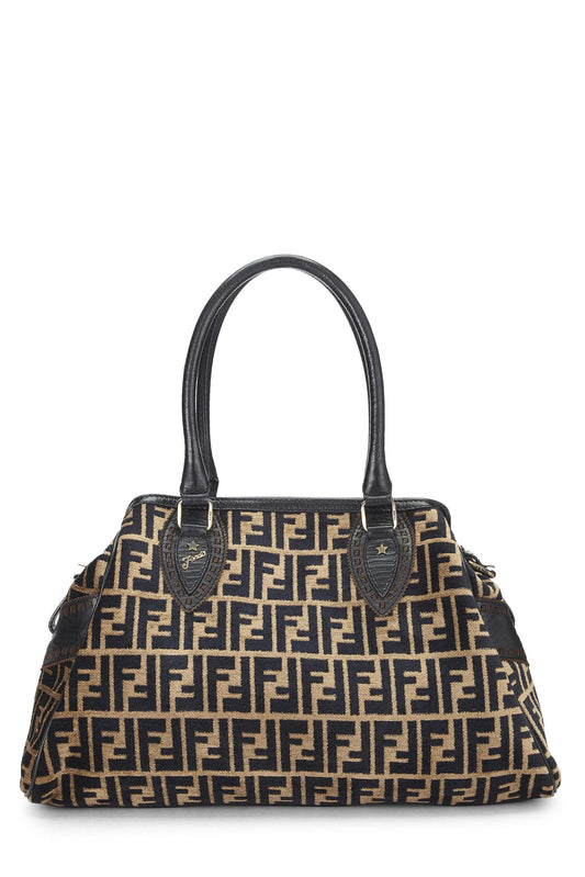Fendi,  Black & Beige Zucca Velour Bag Du Jour Medium, Brown