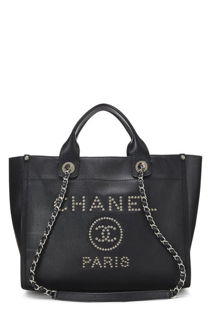 Chanel,  Black Caviar Studded Deauville Shopper Small, Black