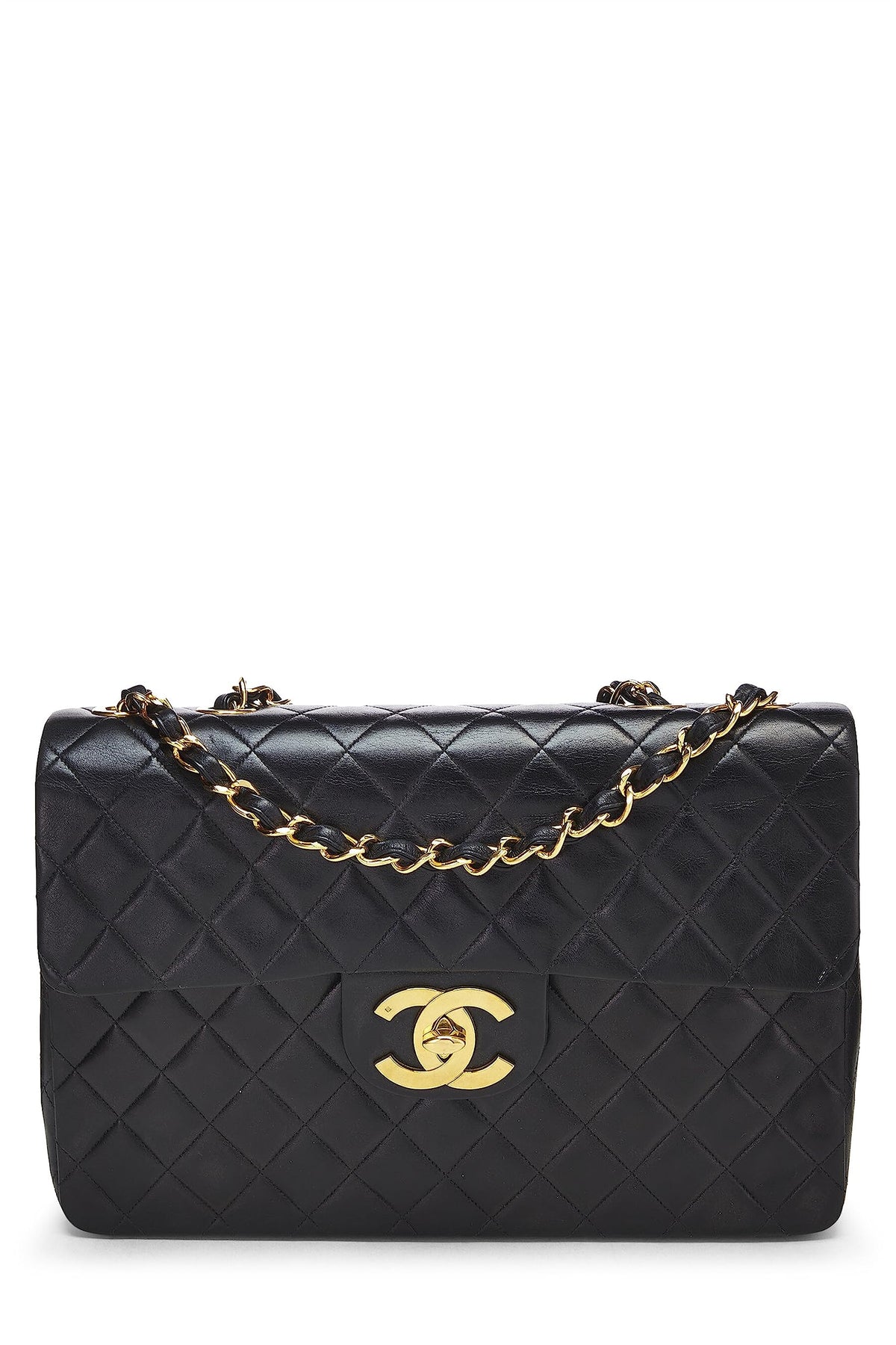 Chanel,  Black Quilted Lambskin Half Flap Maxi, Black