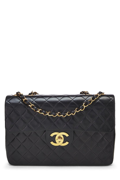 Chanel,  Black Quilted Lambskin Half Flap Maxi, Black