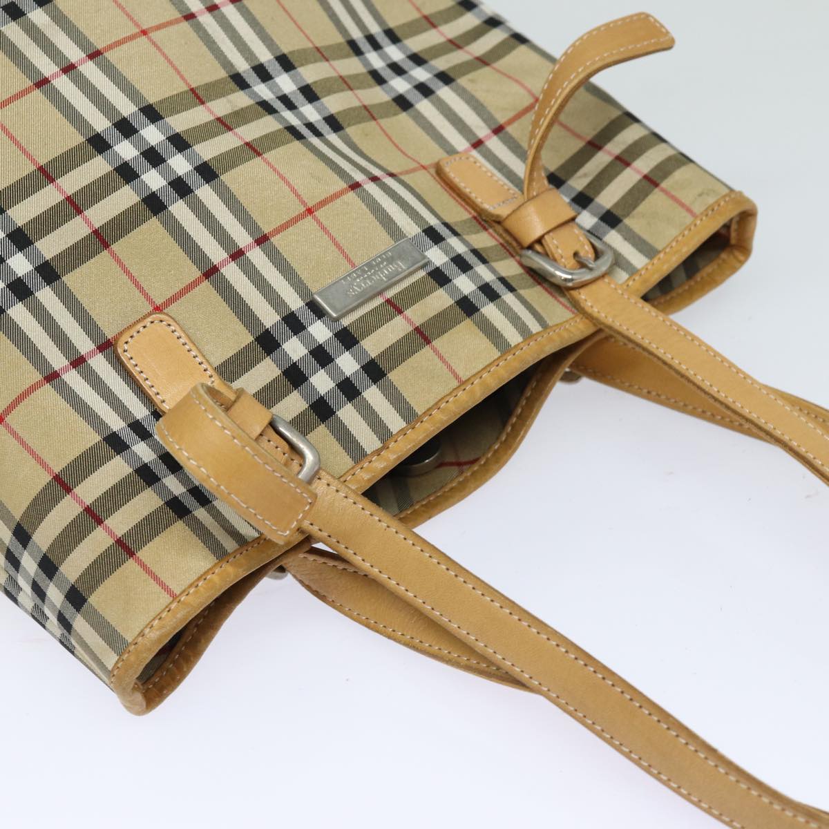BURBERRYSs Nova Check Blue Label Shoulder Bag Canvas Beige Auth 81140