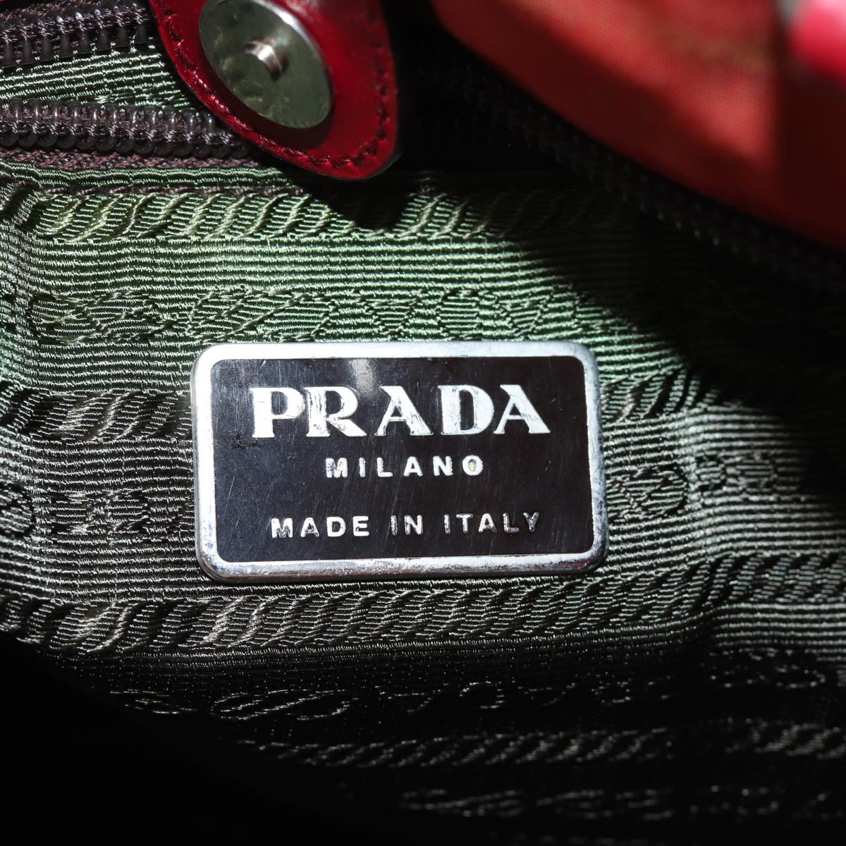 PRADA Hand Bag Nylon Red Auth 81177