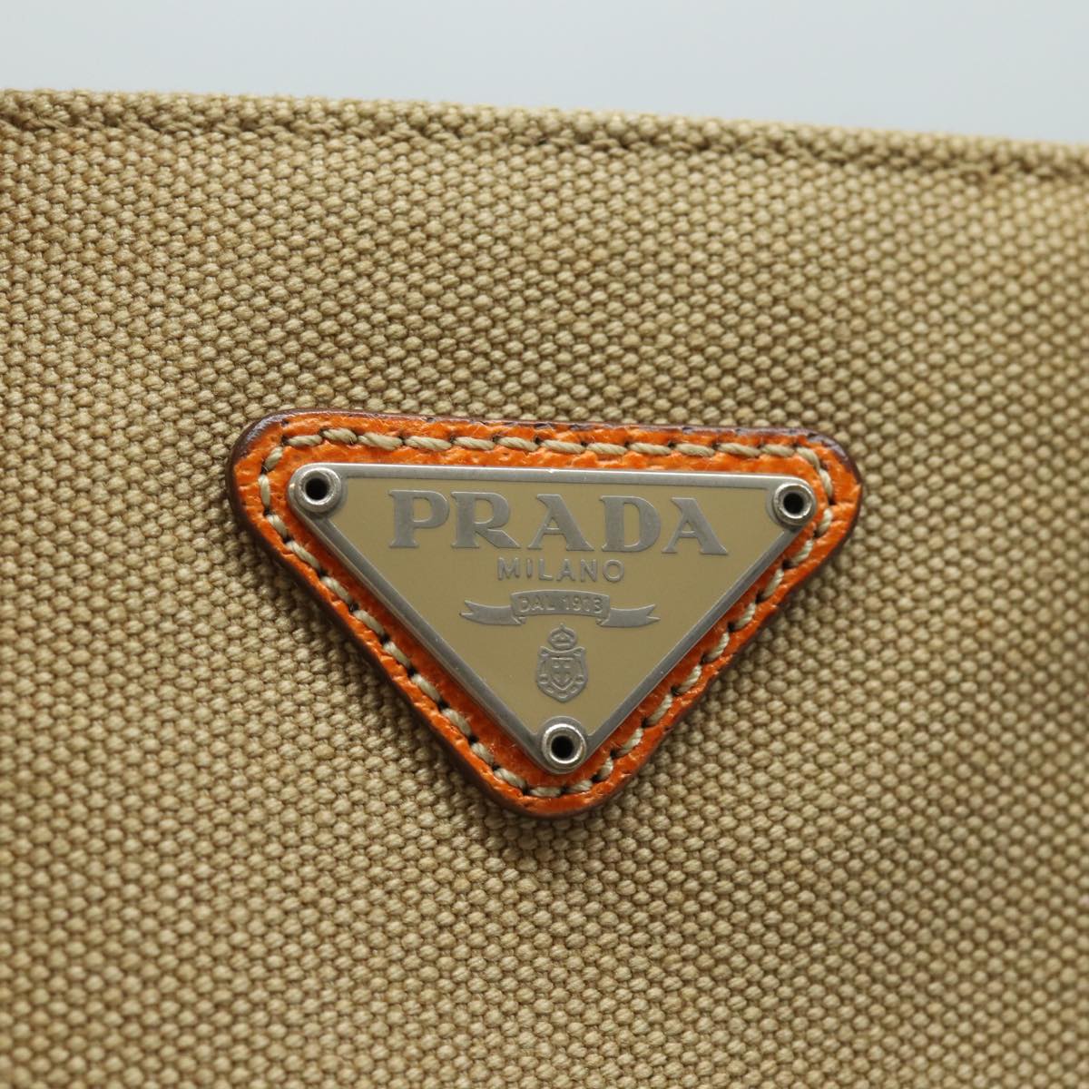 PRADA Hand Bag Canvas Orange Beige Auth 81185