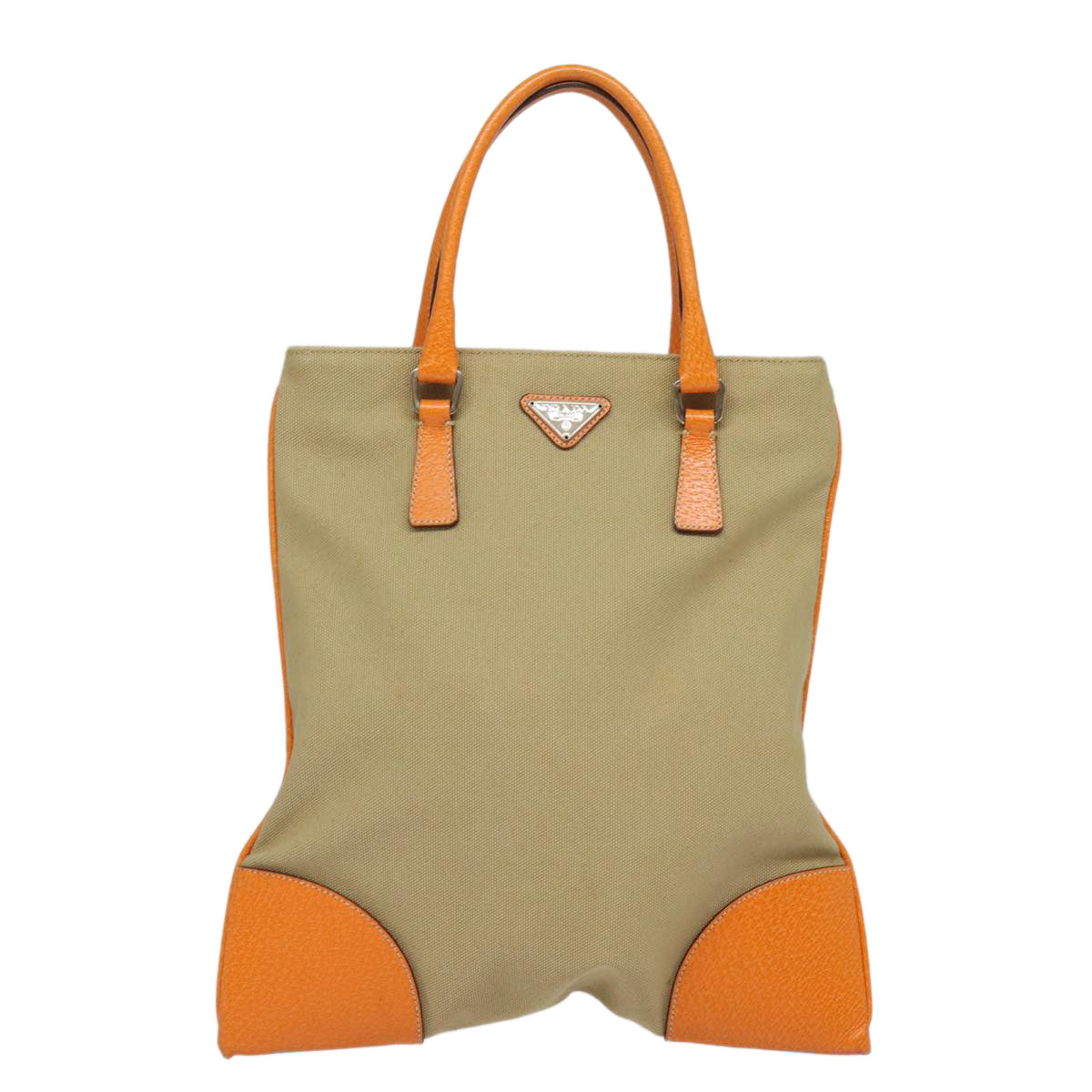 PRADA Hand Bag Canvas Orange Beige Auth 81185