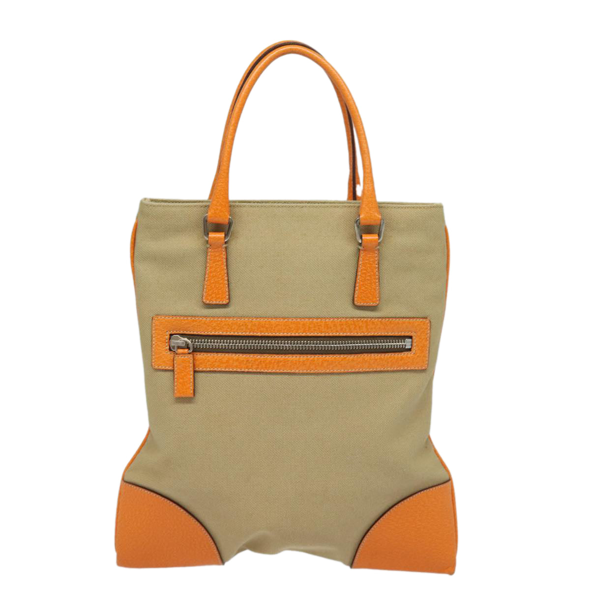 PRADA Hand Bag Canvas Orange Beige Auth 81185