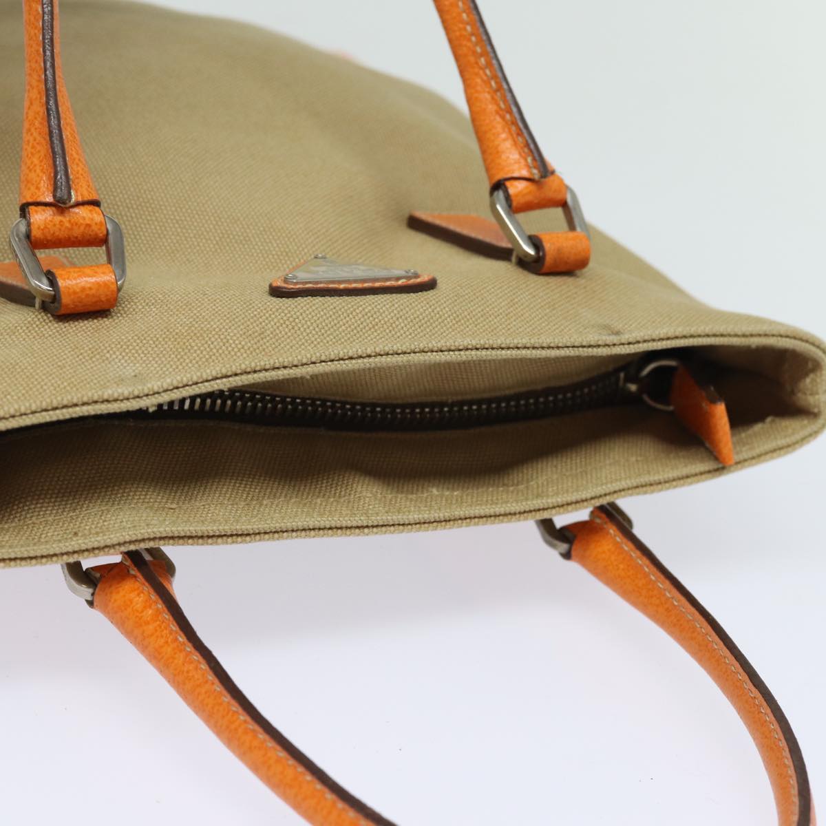 PRADA Hand Bag Canvas Orange Beige Auth 81185