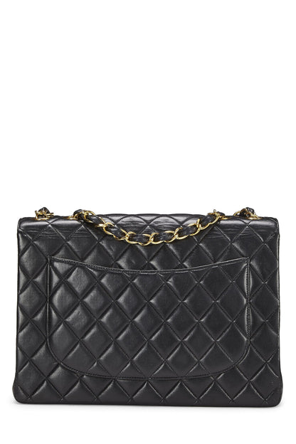 Chanel,  Black Quilted Lambskin Half Flap Jumbo, Black