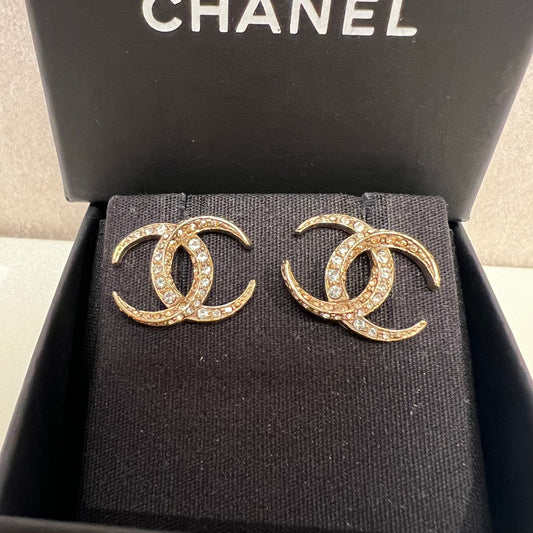 Chanel CC BC Logo Dubai Moon Crystal SHW Earrings Box RARE