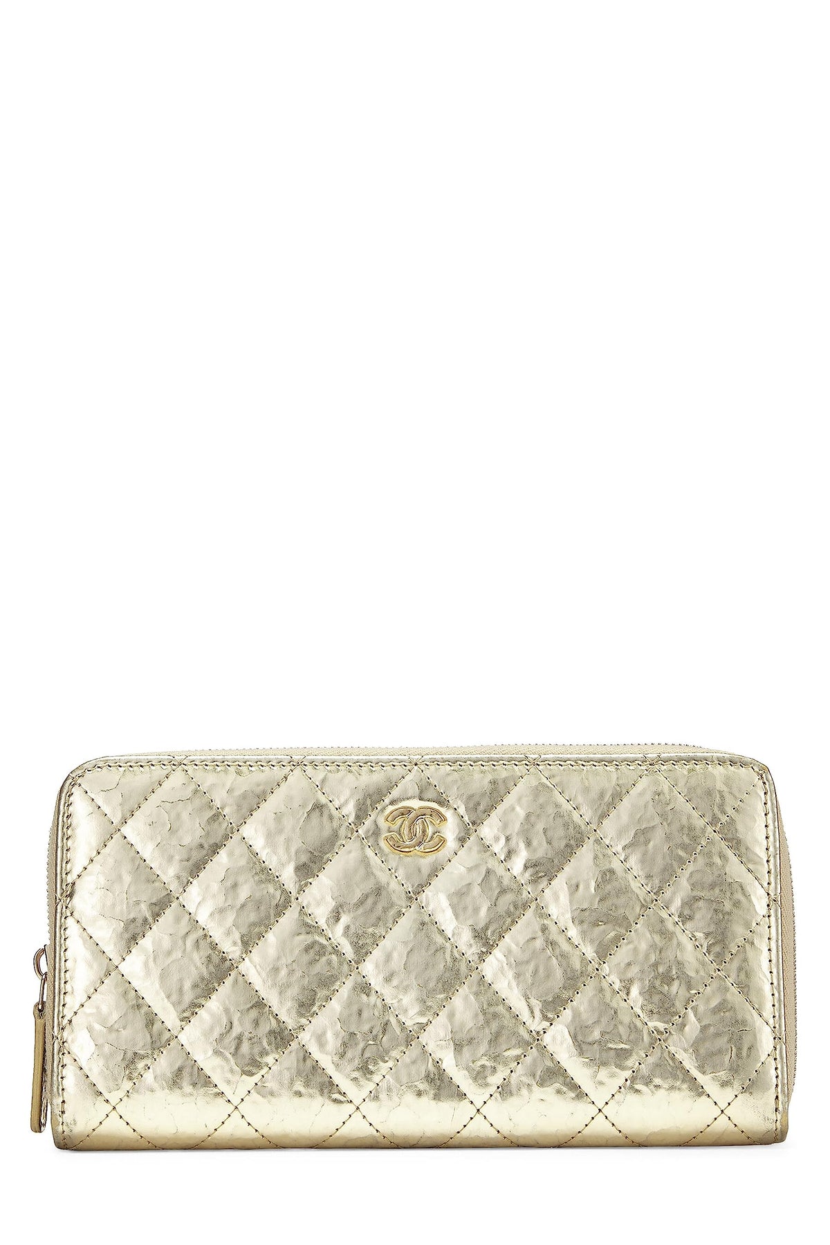 Chanel,  Gold Calfskin Zip Around Wallet, Gold