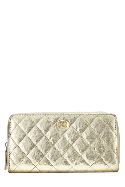 Chanel,  Gold Calfskin Zip Around Wallet, Gold