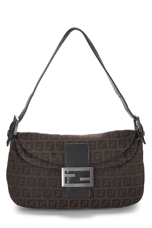 Fendi,  Black Nylon Zucchino Shoulder Bag, Brown