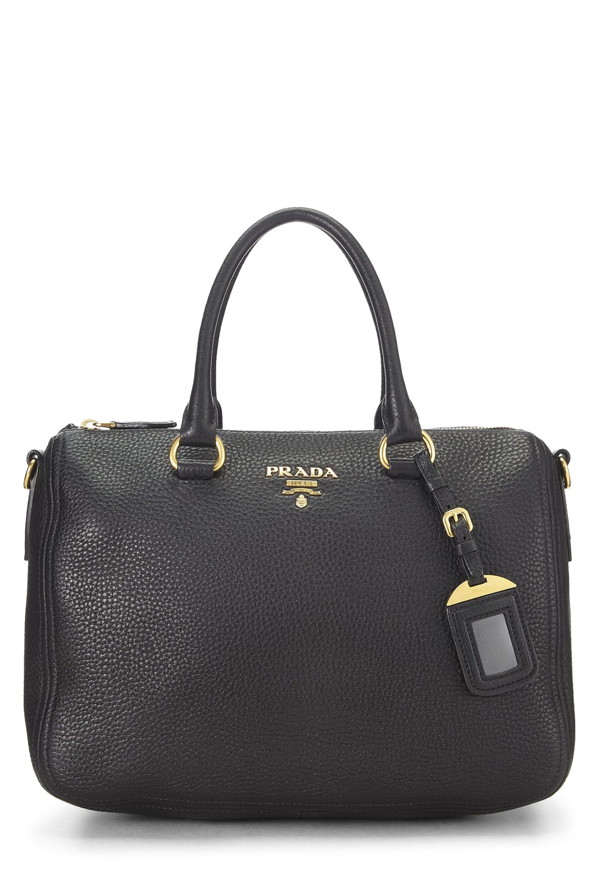 Prada,  Black Vitello Daino Convertible Boston Bag, Black