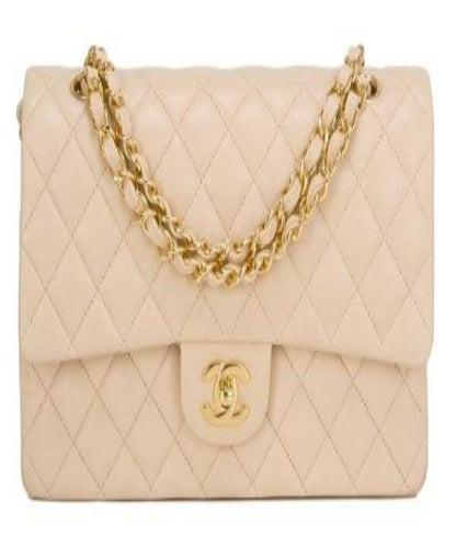 Chanel Medium Classic HandBag Beige Gold-Tone Metal