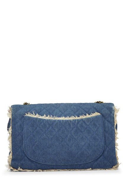 Chanel,  Blue Quilted Denim Half Flap Maxi, Blue