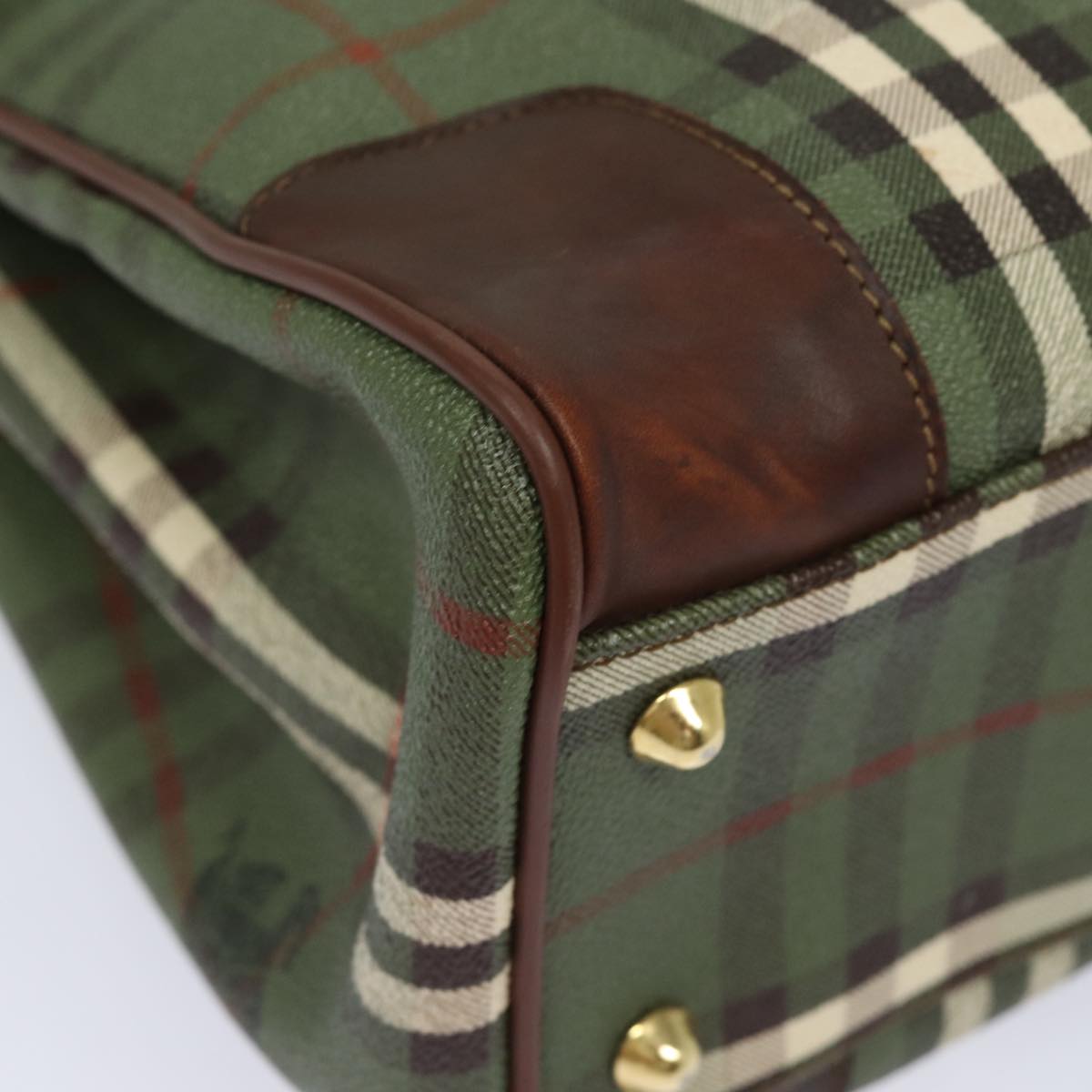 BURBERRYSs Nova Check Hand Bag PVC Leather Green Auth 81321