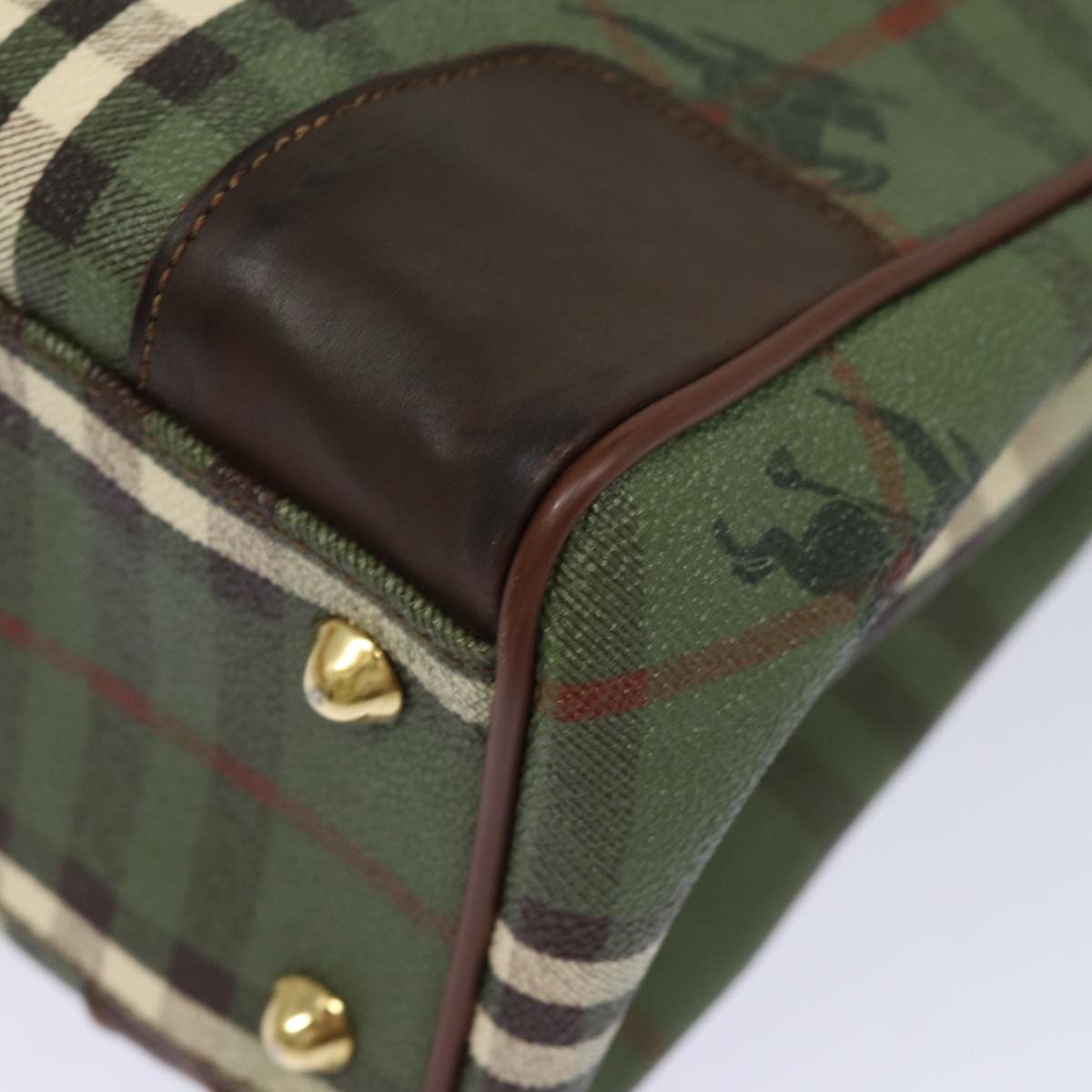 BURBERRYSs Nova Check Hand Bag PVC Leather Green Auth 81321