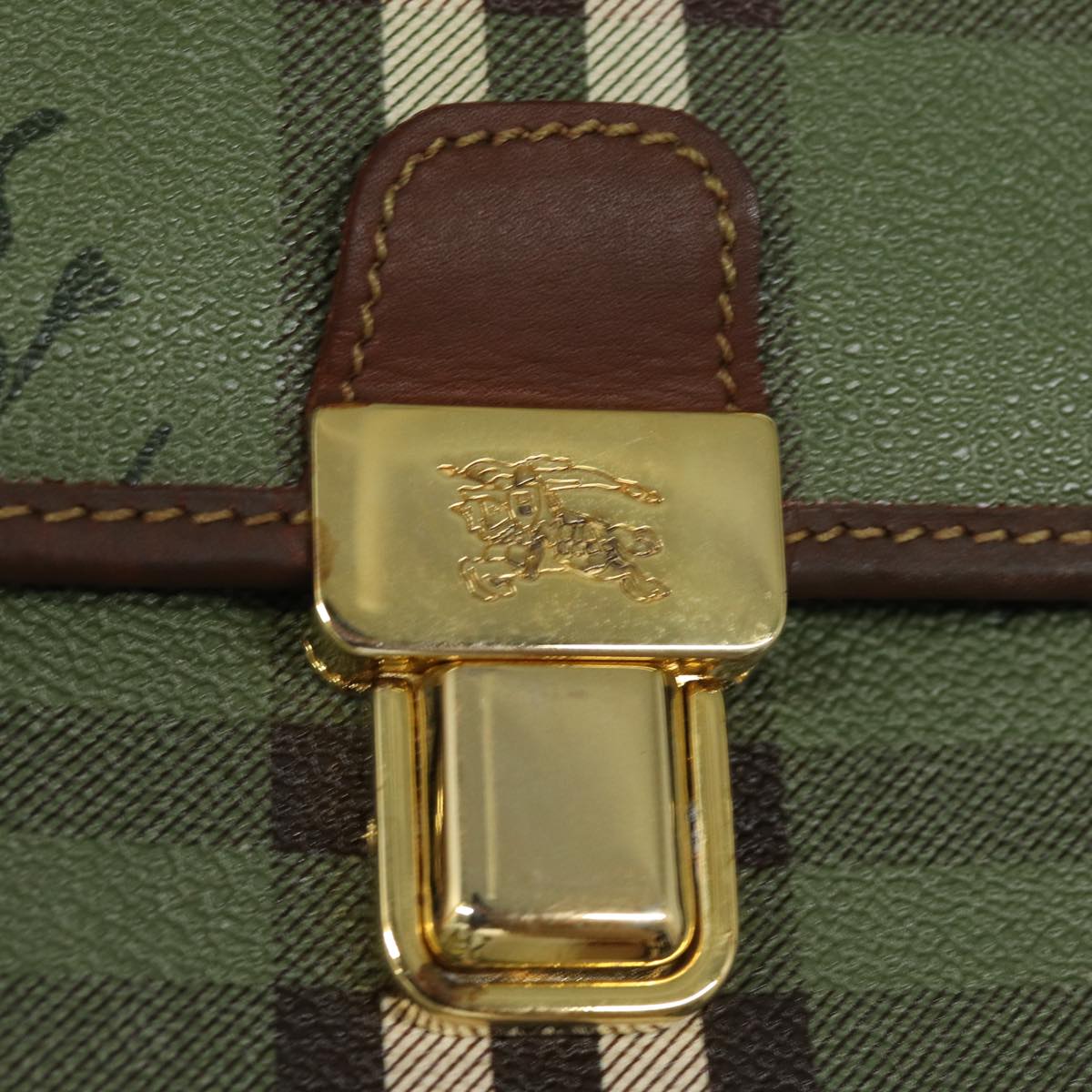 BURBERRYSs Nova Check Hand Bag PVC Leather Green Auth 81321
