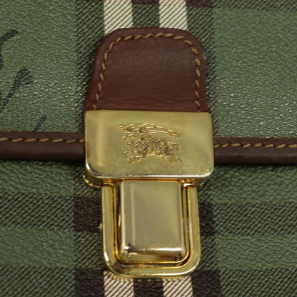BURBERRYSs Nova Check Hand Bag PVC Leather Green Auth 81321