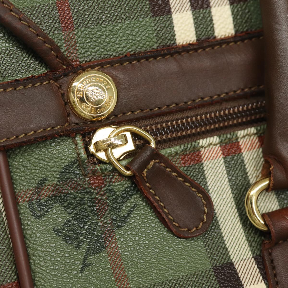 BURBERRYSs Nova Check Hand Bag PVC Leather Green Auth 81321