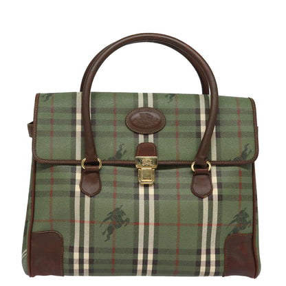 BURBERRYSs Nova Check Hand Bag PVC Leather Green Auth 81321