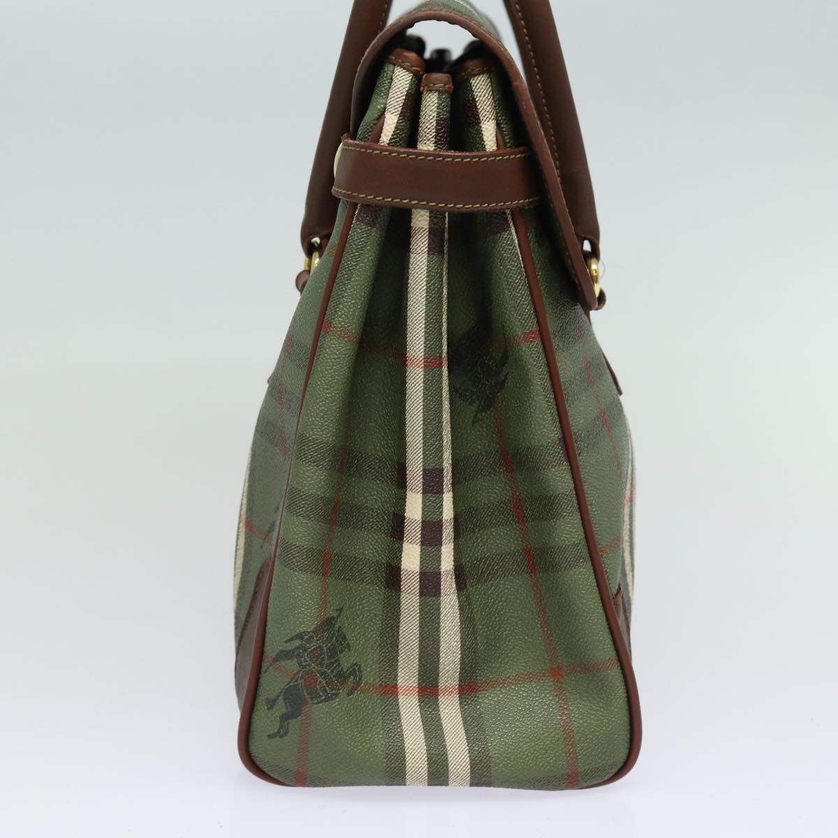 BURBERRYSs Nova Check Hand Bag PVC Leather Green Auth 81321