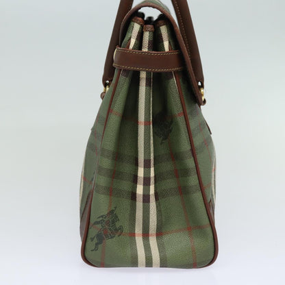 BURBERRYSs Nova Check Hand Bag PVC Leather Green Auth 81321