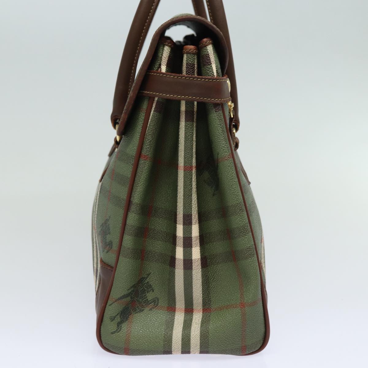 BURBERRYSs Nova Check Hand Bag PVC Leather Green Auth 81321