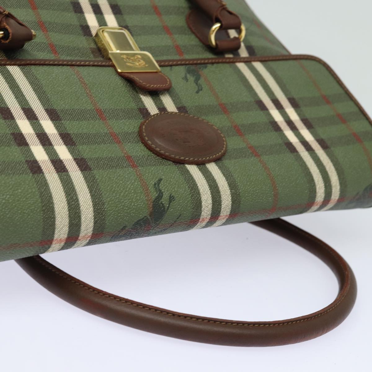 BURBERRYSs Nova Check Hand Bag PVC Leather Green Auth 81321