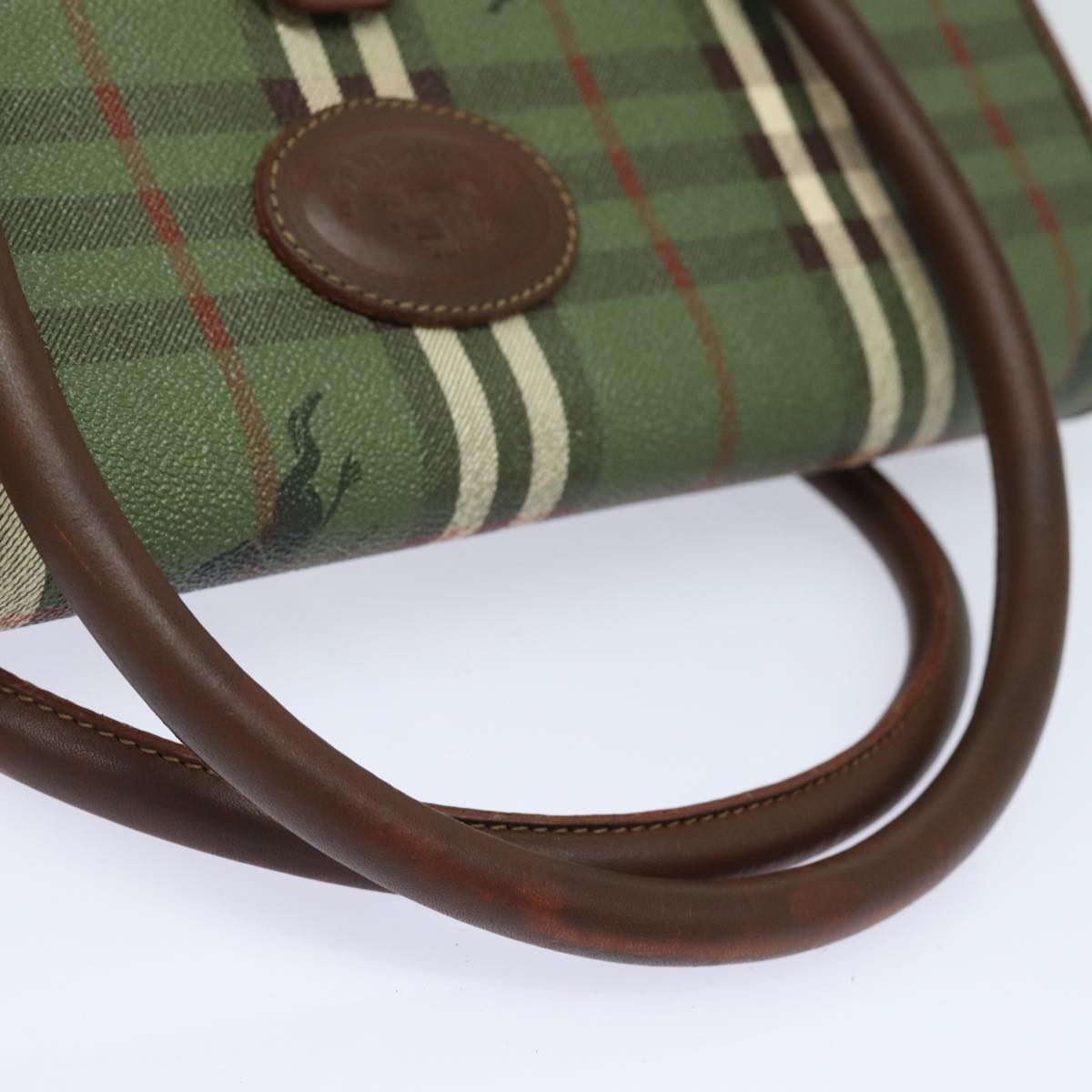 BURBERRYSs Nova Check Hand Bag PVC Leather Green Auth 81321