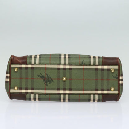 BURBERRYSs Nova Check Hand Bag PVC Leather Green Auth 81321
