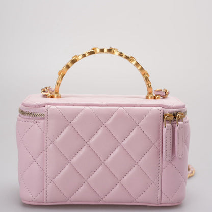 Chanel Vanity Case in Light Pink Quilted Lambskin with Crystal Handle from 2024