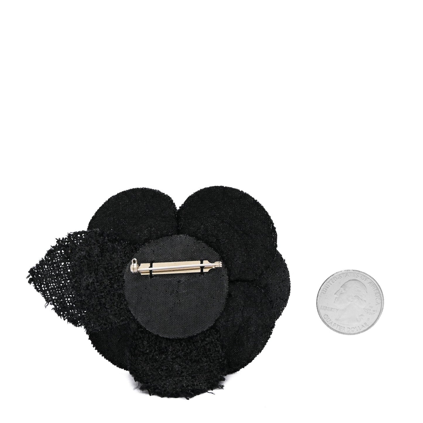 Tweed Fabric Camellia Pin Brooch Black