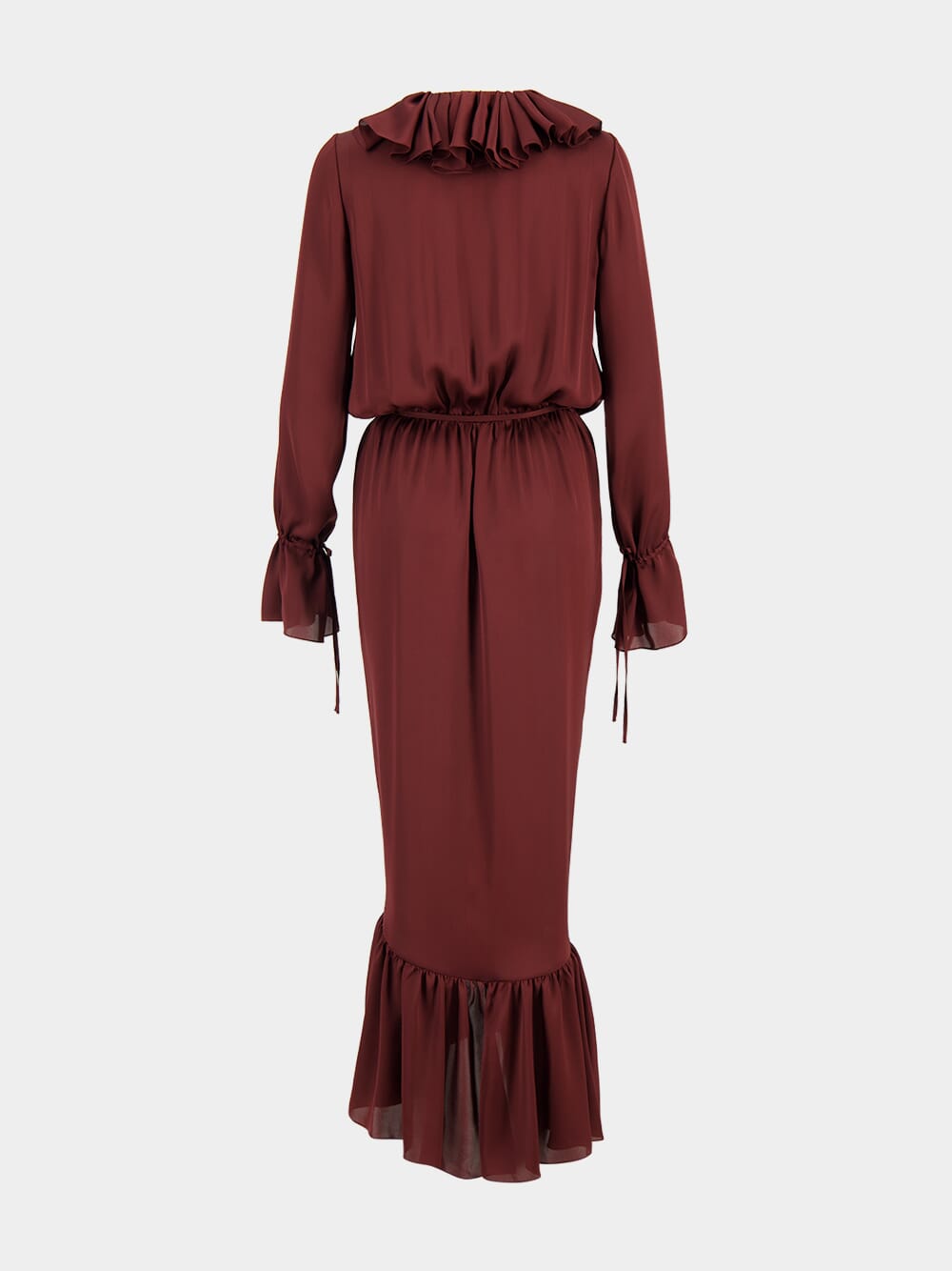 Bordeaux Ruffled Silk Charmeuse Wrap Dress