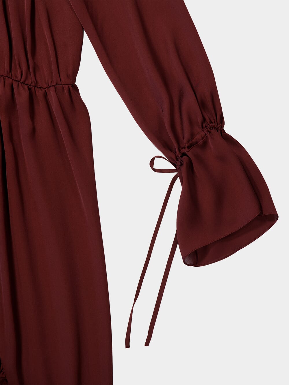 Bordeaux Ruffled Silk Charmeuse Wrap Dress