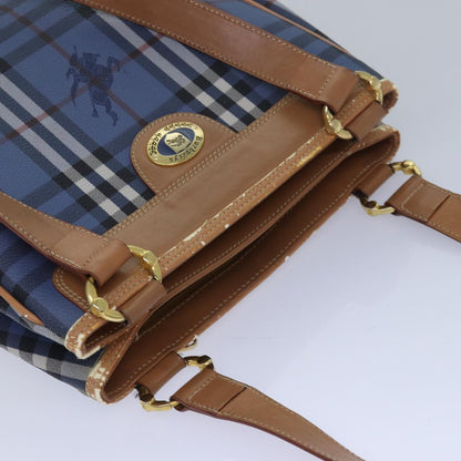 BURBERRYSs Nova Check Tote Bag PVC Leather Blue Auth 81458