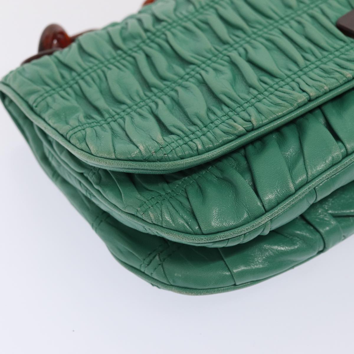 PRADA Chain Shoulder Bag Leather Green Auth 81468