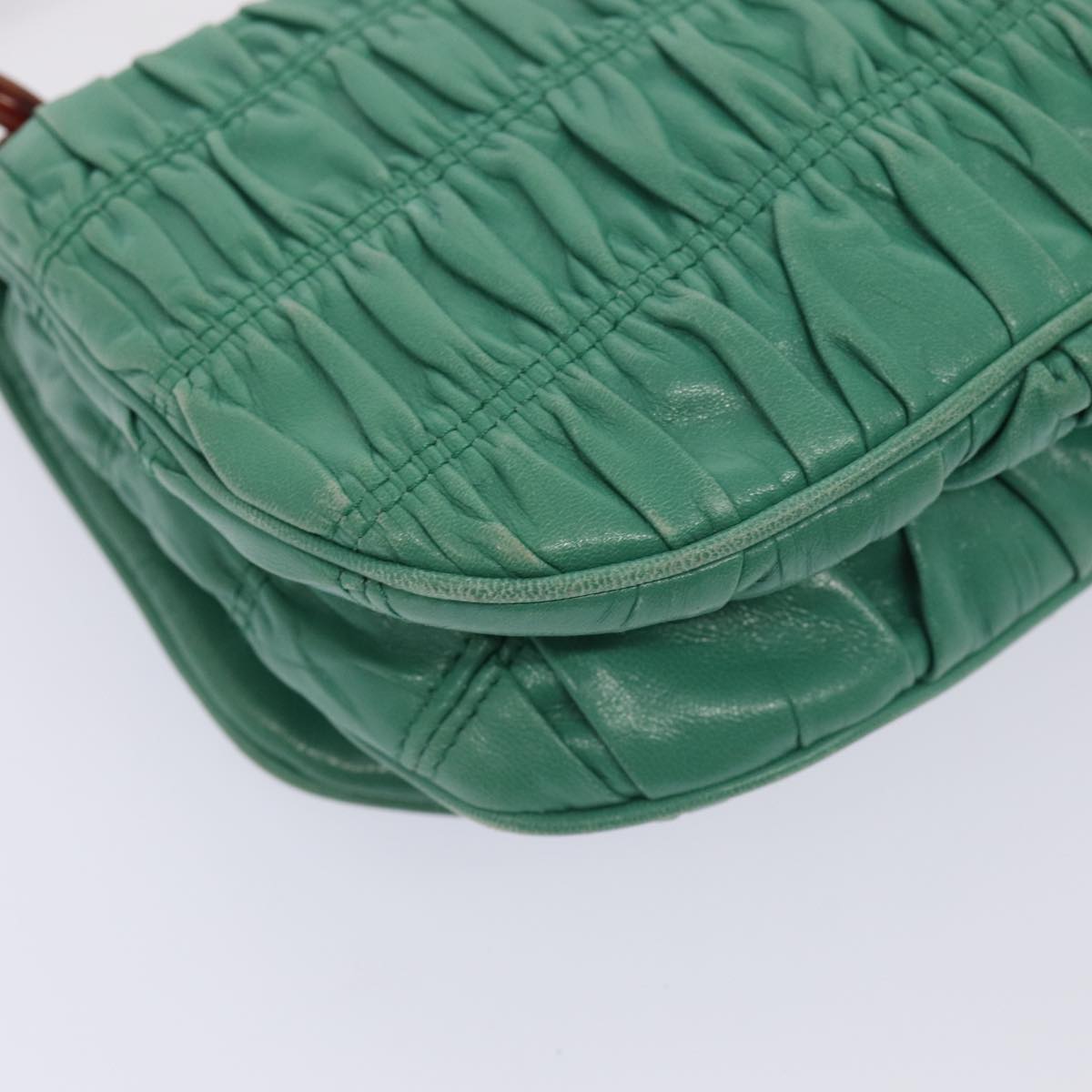 PRADA Chain Shoulder Bag Leather Green Auth 81468