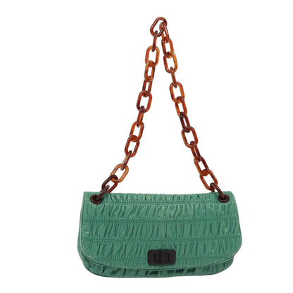 PRADA Chain Shoulder Bag Leather Green Auth 81468