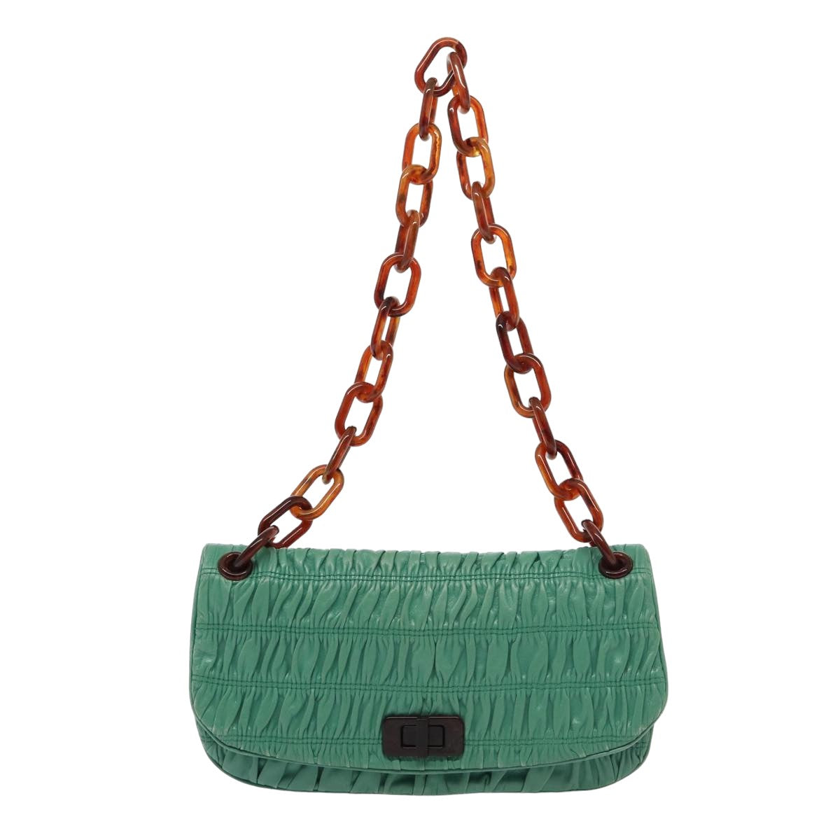 PRADA Chain Shoulder Bag Leather Green Auth 81468